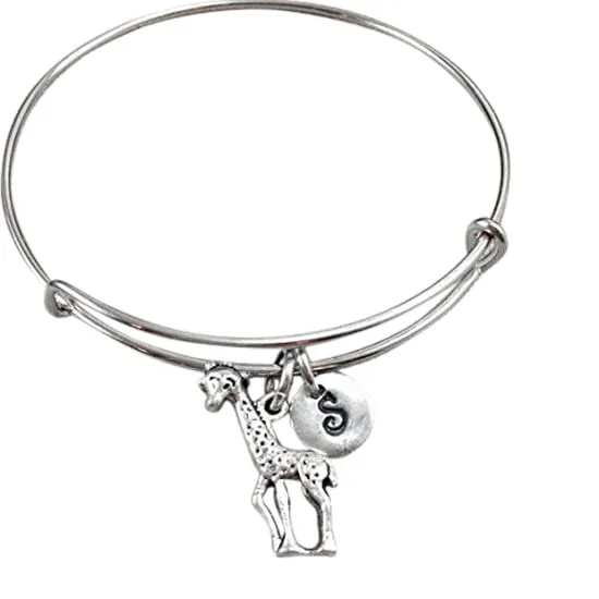 Giraffe bangle bracelet, giraffe charm bracelet, personalized bracelet, initial bracelet, animal charm bracelet, animal bangle, safari charm