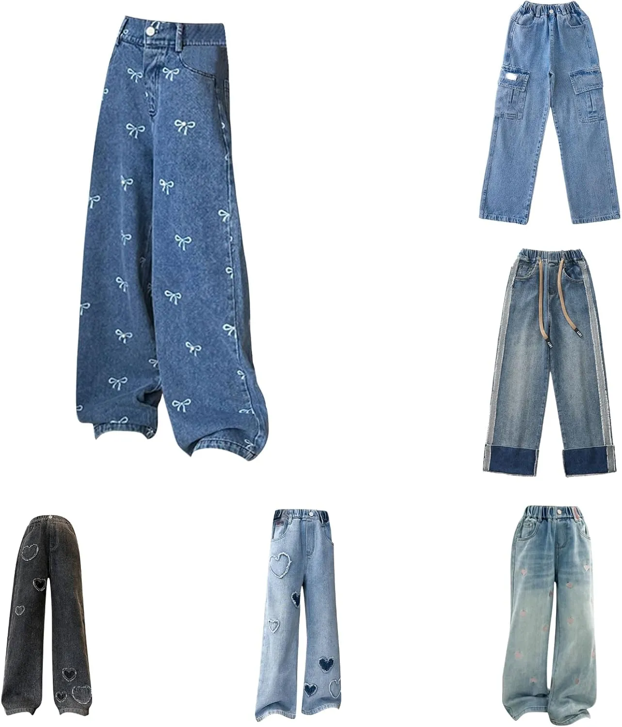 Girls Baggy Jeans Casual Wide Leg Denim Pants Jeans Kids Clothes Trousers Vintage Streetwear with Pockets