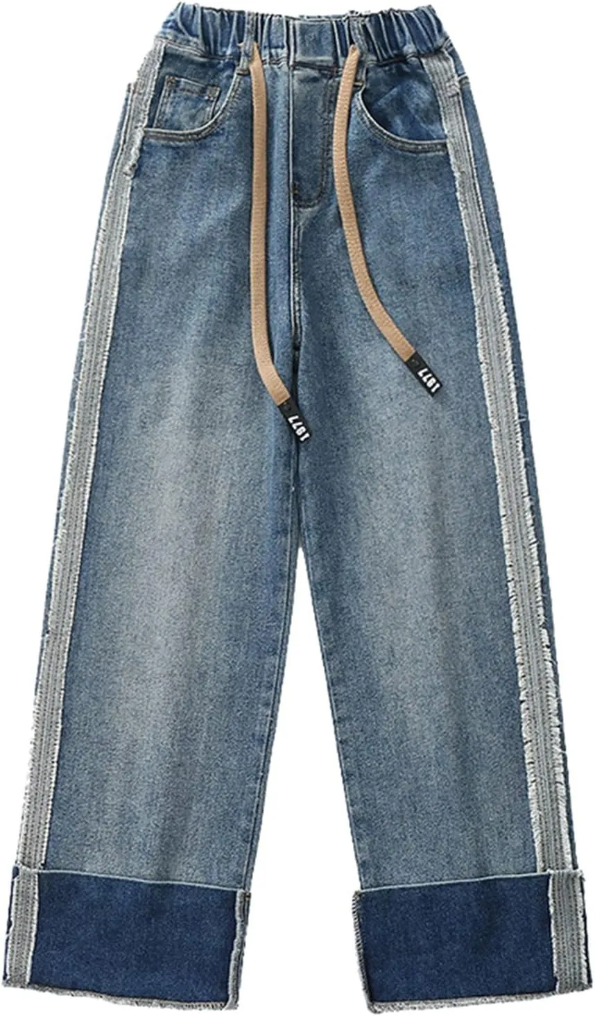 Girls Baggy Jeans Casual Wide Leg Denim Pants Jeans Kids Clothes Trousers Vintage Streetwear with Pockets