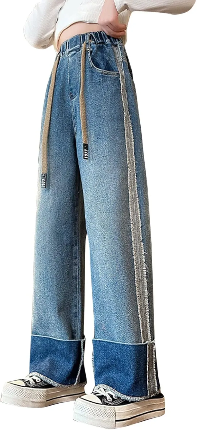Girls Baggy Jeans Casual Wide Leg Denim Pants Jeans Kids Clothes Trousers Vintage Streetwear with Pockets