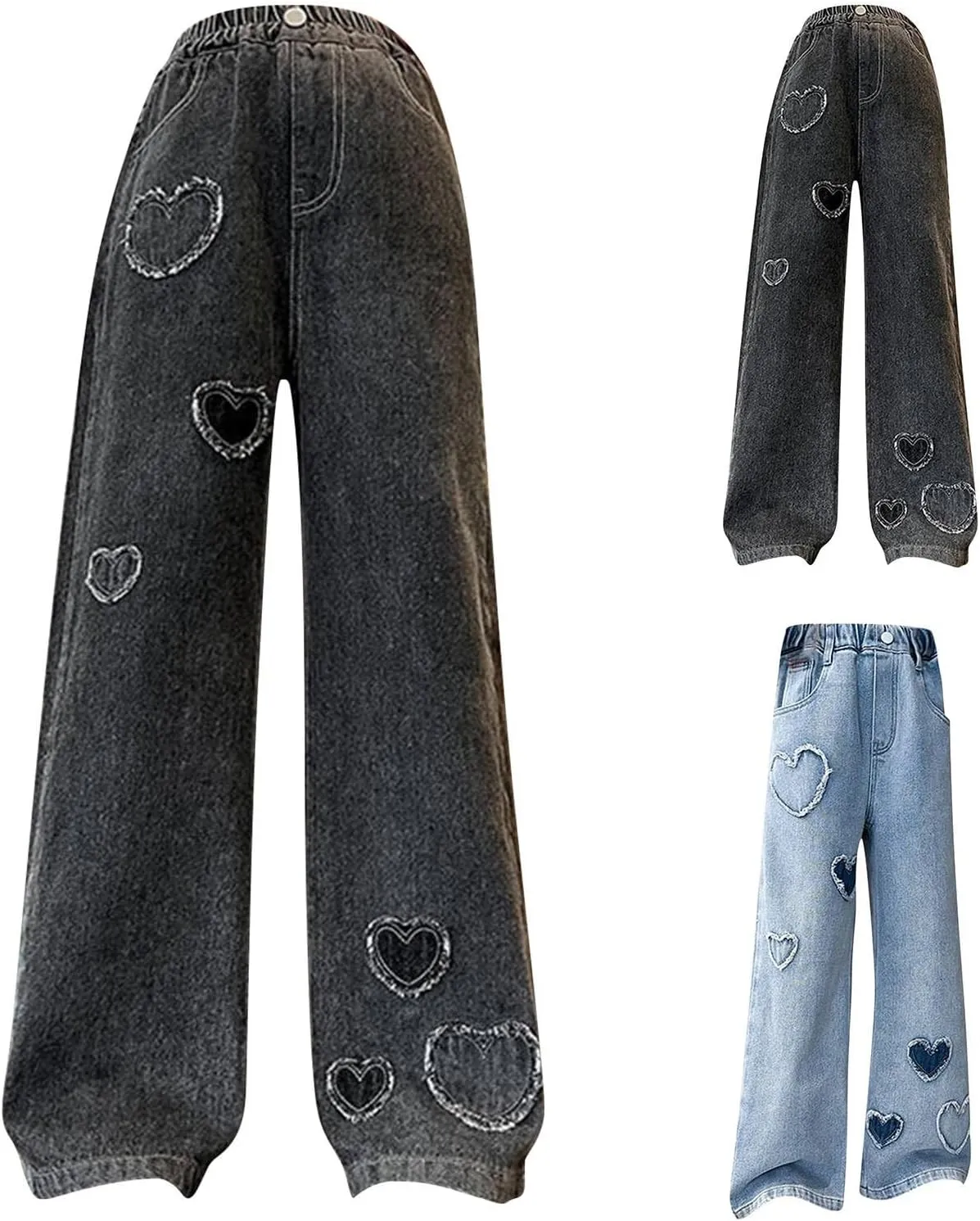 Girls Baggy Jeans Casual Wide Leg Denim Pants Jeans Kids Clothes Trousers Vintage Streetwear with Pockets