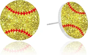 Glitter Acrylic Soccer Softball Stud Earrings for Women Men Fan Gifts for Sport Lover Holiday Party Game Jewelry Gift