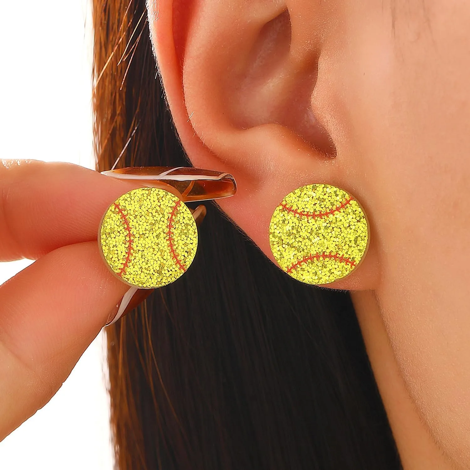 Glitter Acrylic Soccer Softball Stud Earrings for Women Men Fan Gifts for Sport Lover Holiday Party Game Jewelry Gift