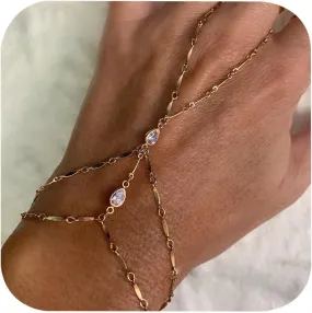 Gold Hand Chain Bracelet Non Tarnish Dainty Waterproof Prom Jewelry Boho Finger Bracelets Ring Hand Chain for Women Hypoallergenic Gifts