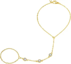 Gold Hand Chain Bracelet with Rings, Stylish Ring Bracelet Hand Chain with Cubic Zirconia, Elegant Chain Hand Bracelet for Women, Fashionable Hand Chain Bracelet Jewelry