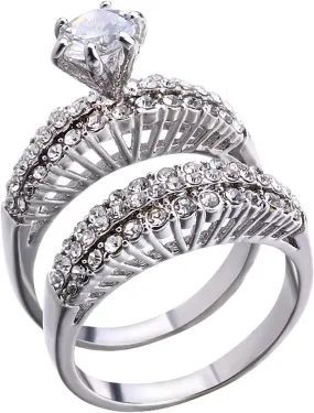 Gold-Plated Bridal Ring Wedding Engagement Bridal Ring Set, Round Crystal Stone, Women's Wedding Rings