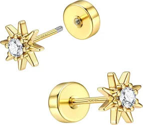 Gold Plated Flat back Stud Earrings 925 Sterling Silver Post Stud Earrings for Multiple Piercing Helix Tragus Cartilage Earring Stud Flat Back Earrings for Women
