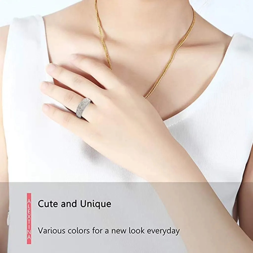 Gold Round cut Cubic Zirconia Ring All-Around Band Pave Ring set Jewelry Simple Sparkling Wedding Chunky Band