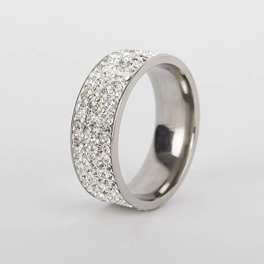 Gold Round cut Cubic Zirconia Ring All-Around Band Pave Ring set Jewelry Simple Sparkling Wedding Chunky Band