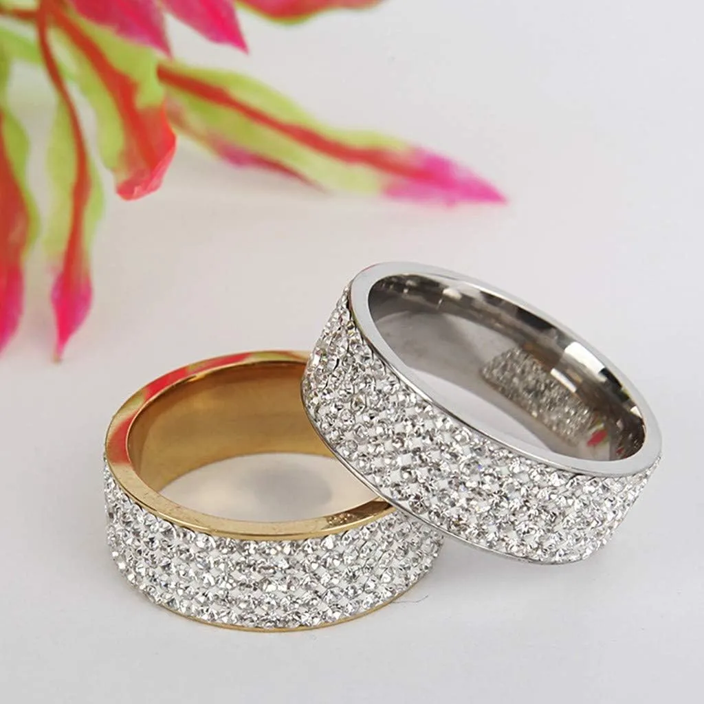 Gold Round cut Cubic Zirconia Ring All-Around Band Pave Ring set Jewelry Simple Sparkling Wedding Chunky Band