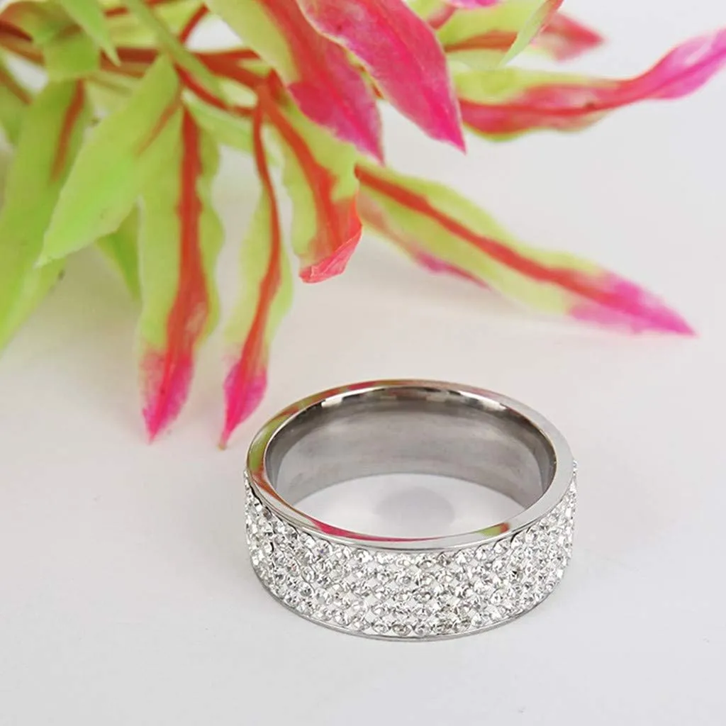 Gold Round cut Cubic Zirconia Ring All-Around Band Pave Ring set Jewelry Simple Sparkling Wedding Chunky Band