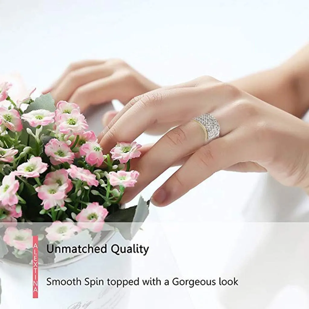Gold Round cut Cubic Zirconia Ring All-Around Band Pave Ring set Jewelry Simple Sparkling Wedding Chunky Band