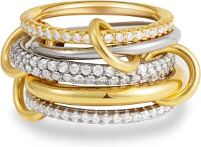 Gold Stackable Rings for Women, 14K Gold Plated Cubic Zirconia Rings, Silver Gold Multi Ring Mixed Metals Stackable Ring Set for Women Non Tarnish
