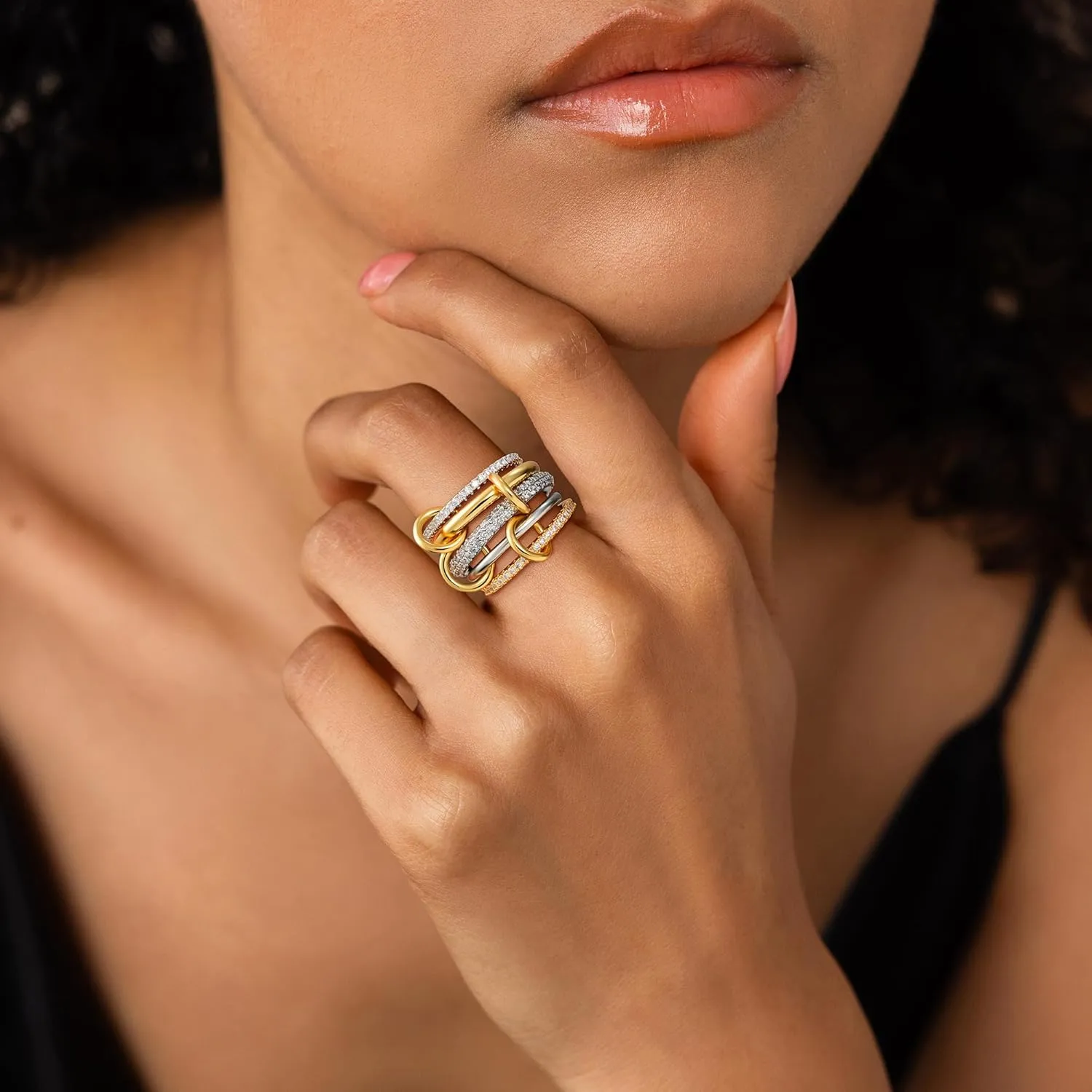 Gold Stackable Rings for Women, 14K Gold Plated Cubic Zirconia Rings, Silver Gold Multi Ring Mixed Metals Stackable Ring Set for Women Non Tarnish