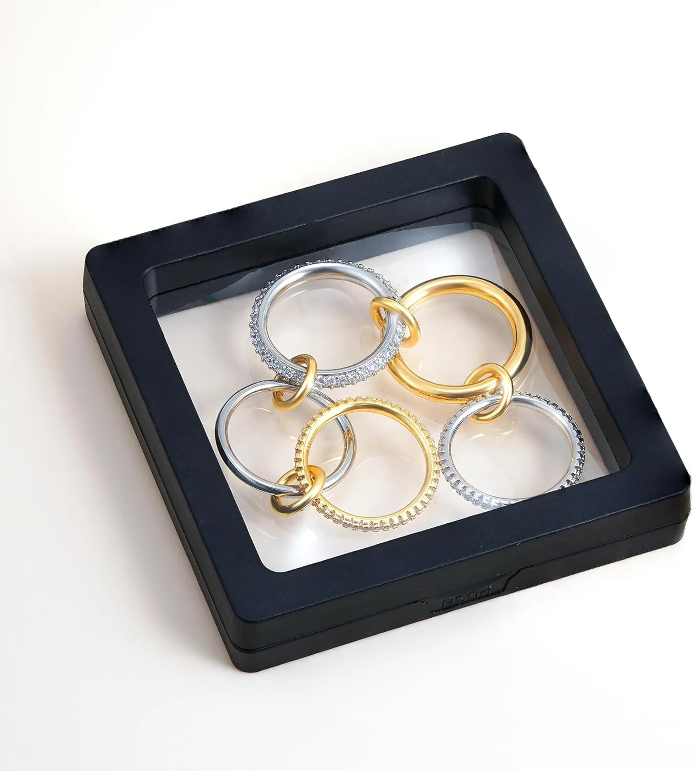 Gold Stackable Rings for Women, 14K Gold Plated Cubic Zirconia Rings, Silver Gold Multi Ring Mixed Metals Stackable Ring Set for Women Non Tarnish
