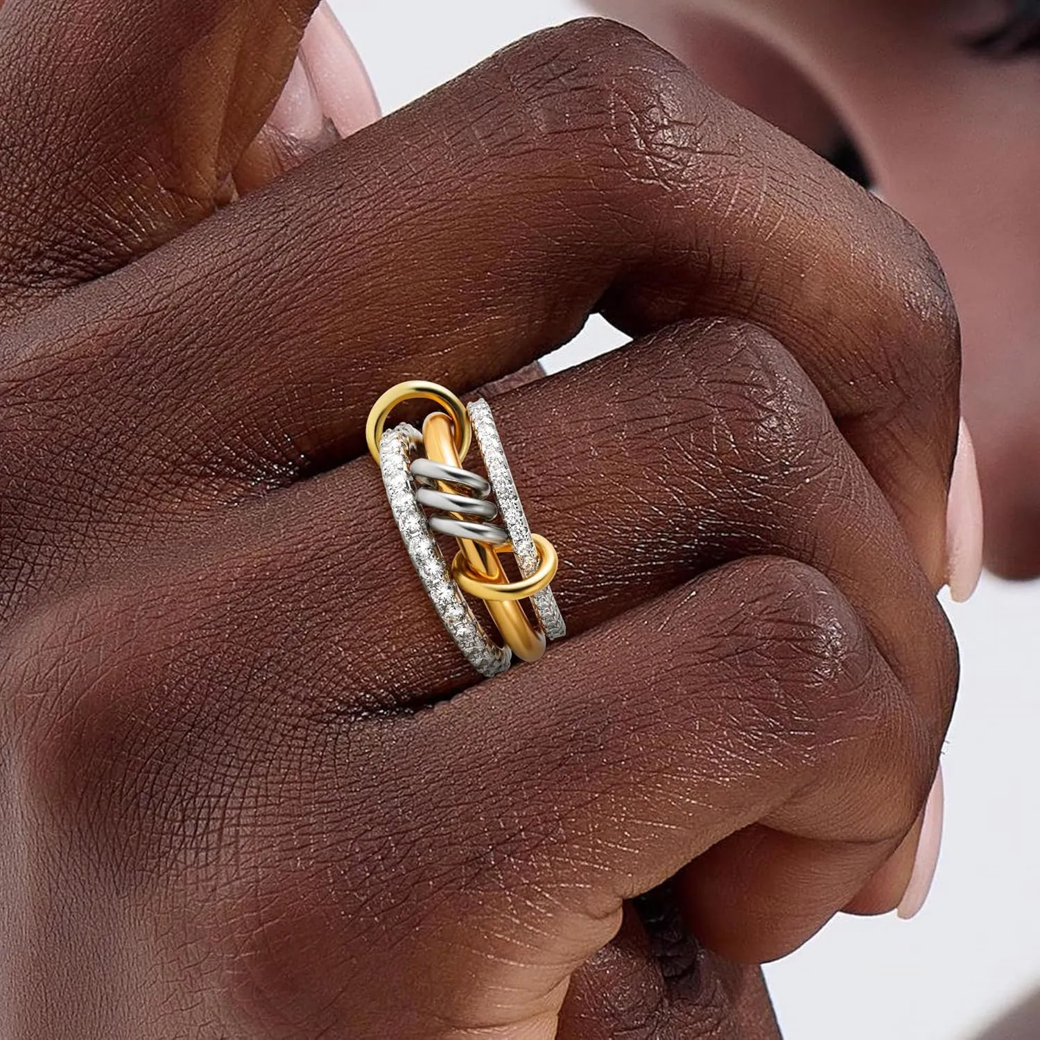 Gold Stackable Rings for Women, 18K Gold Plated CZ Cubic Zircon Rings, Gold Silver Multi Ring Mixed Metals Stack Rings Non Tarnish