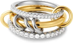 Gold Stackable Rings for Women, 18K Gold Plated CZ Cubic Zircon Rings, Gold Silver Multi Ring Mixed Metals Stack Rings Non Tarnish