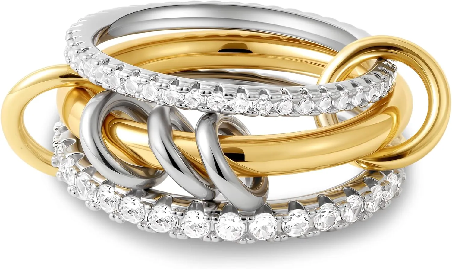 Gold Stackable Rings for Women, 18K Gold Plated CZ Cubic Zircon Rings, Gold Silver Multi Ring Mixed Metals Stack Rings Non Tarnish