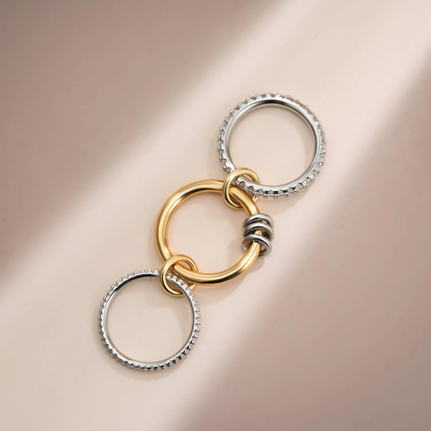 Gold Stackable Rings for Women, 18K Gold Plated CZ Cubic Zircon Rings, Gold Silver Multi Ring Mixed Metals Stack Rings Non Tarnish