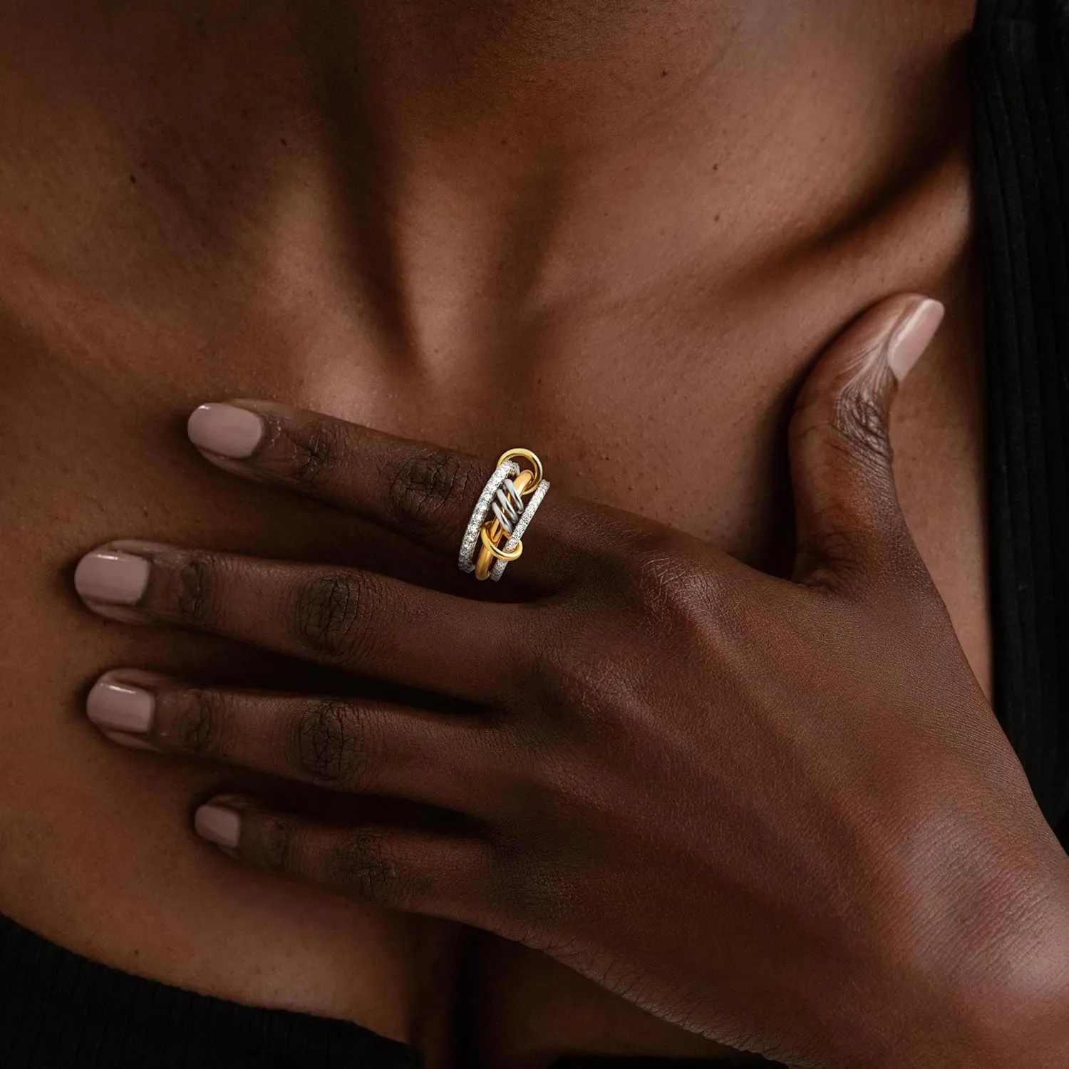 Gold Stackable Rings for Women, 18K Gold Plated CZ Cubic Zircon Rings, Gold Silver Multi Ring Mixed Metals Stack Rings Non Tarnish