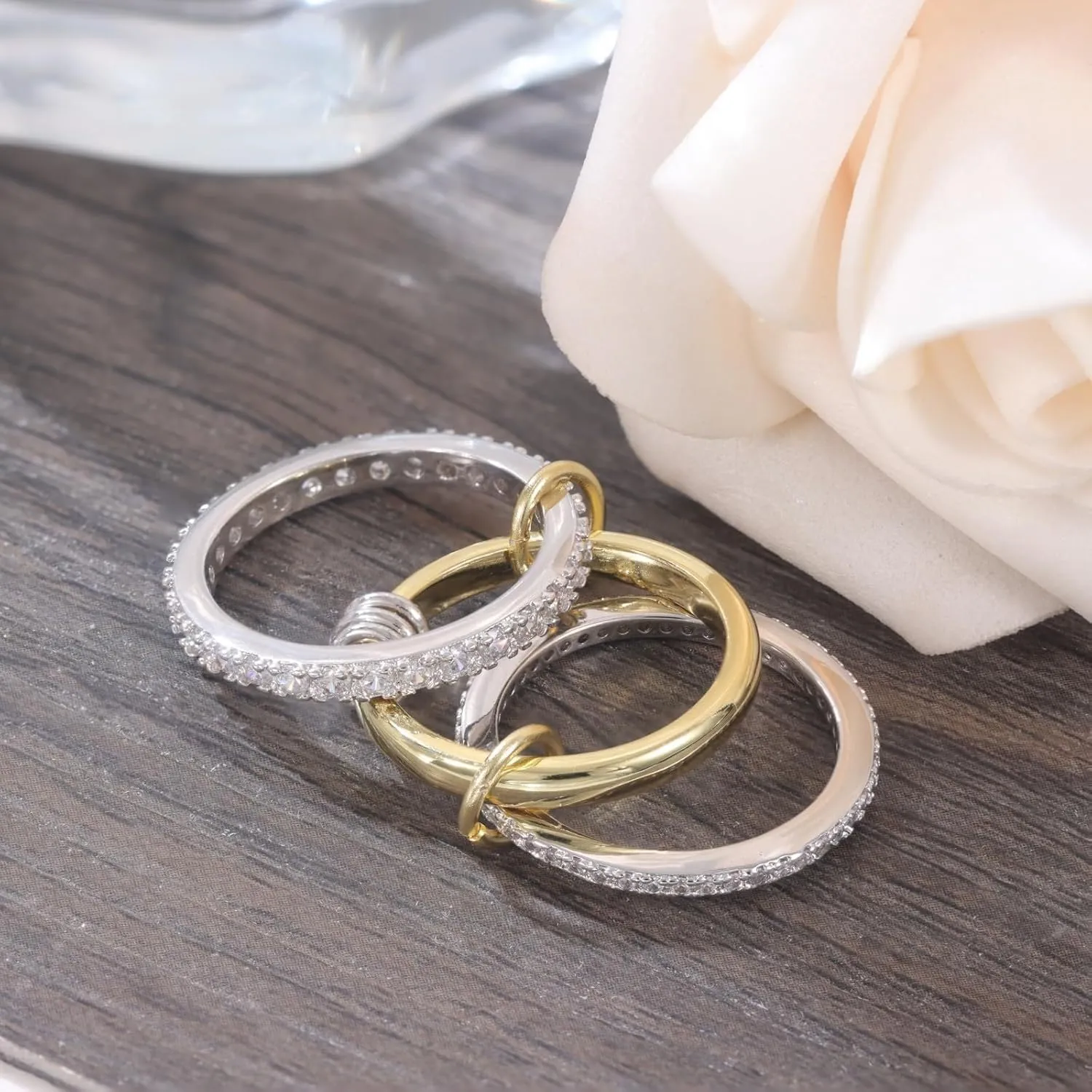 Gold Stackable Rings for Women, Non Tarnish 18k Gold Plated CZ Cubic Zirconia Stack Rings, Dainty Knuckle Rings Set, Stackable Womens Gold Rings for Daily Wear