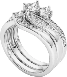 Gold Three-in-One Wedding Engagement Bridal Ring Set Cubic Zirconia CZ 3pc Dainty Stackable Ring Set Jewelry