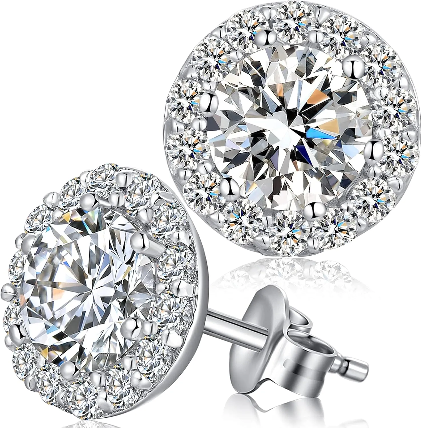 Halo Stud Earrings 925 Sterling Silver Halo Diamond Earrings for Women Cubic Zirconia Stud Earrings Jewelly for Unisex