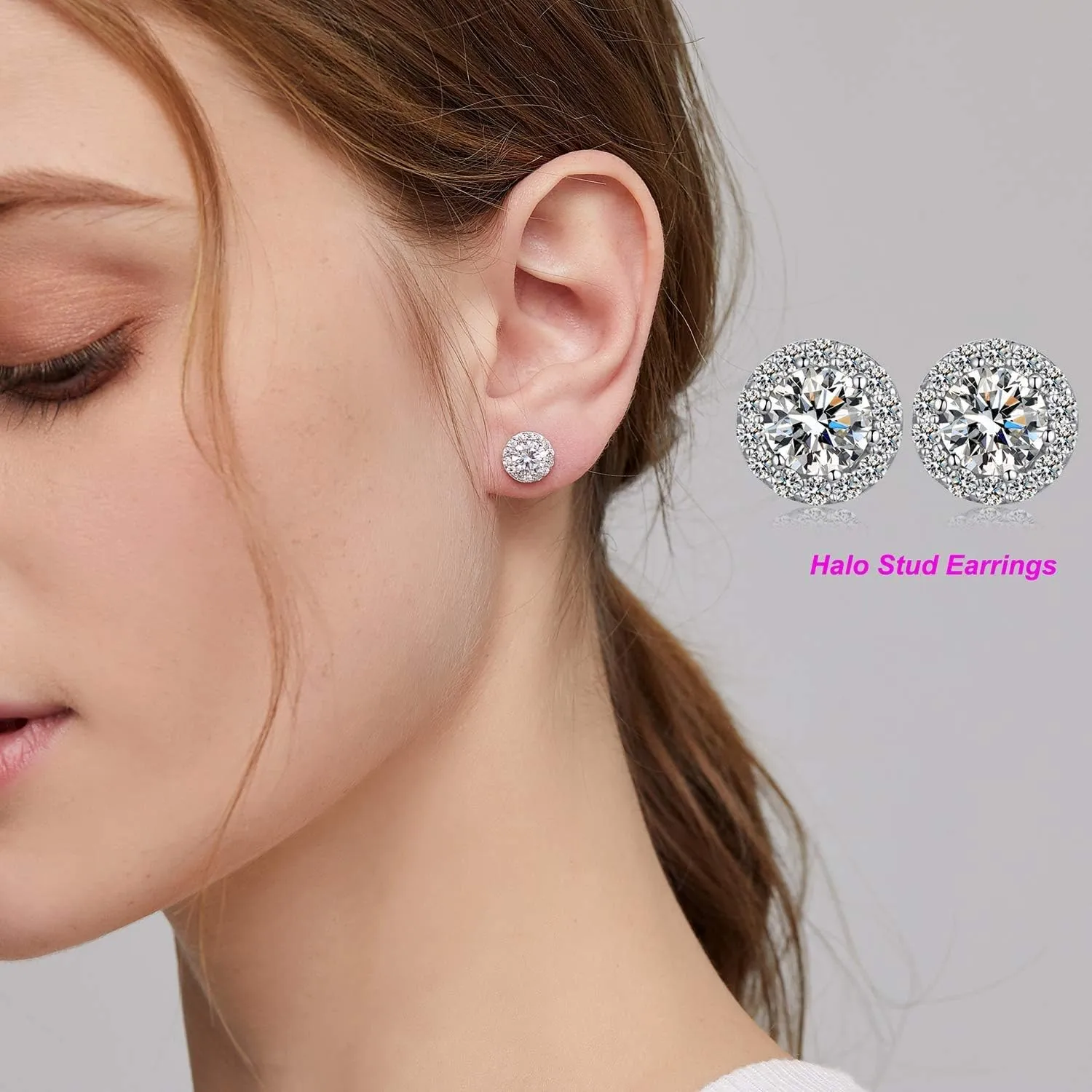 Halo Stud Earrings 925 Sterling Silver Halo Diamond Earrings for Women Cubic Zirconia Stud Earrings Jewelly for Unisex