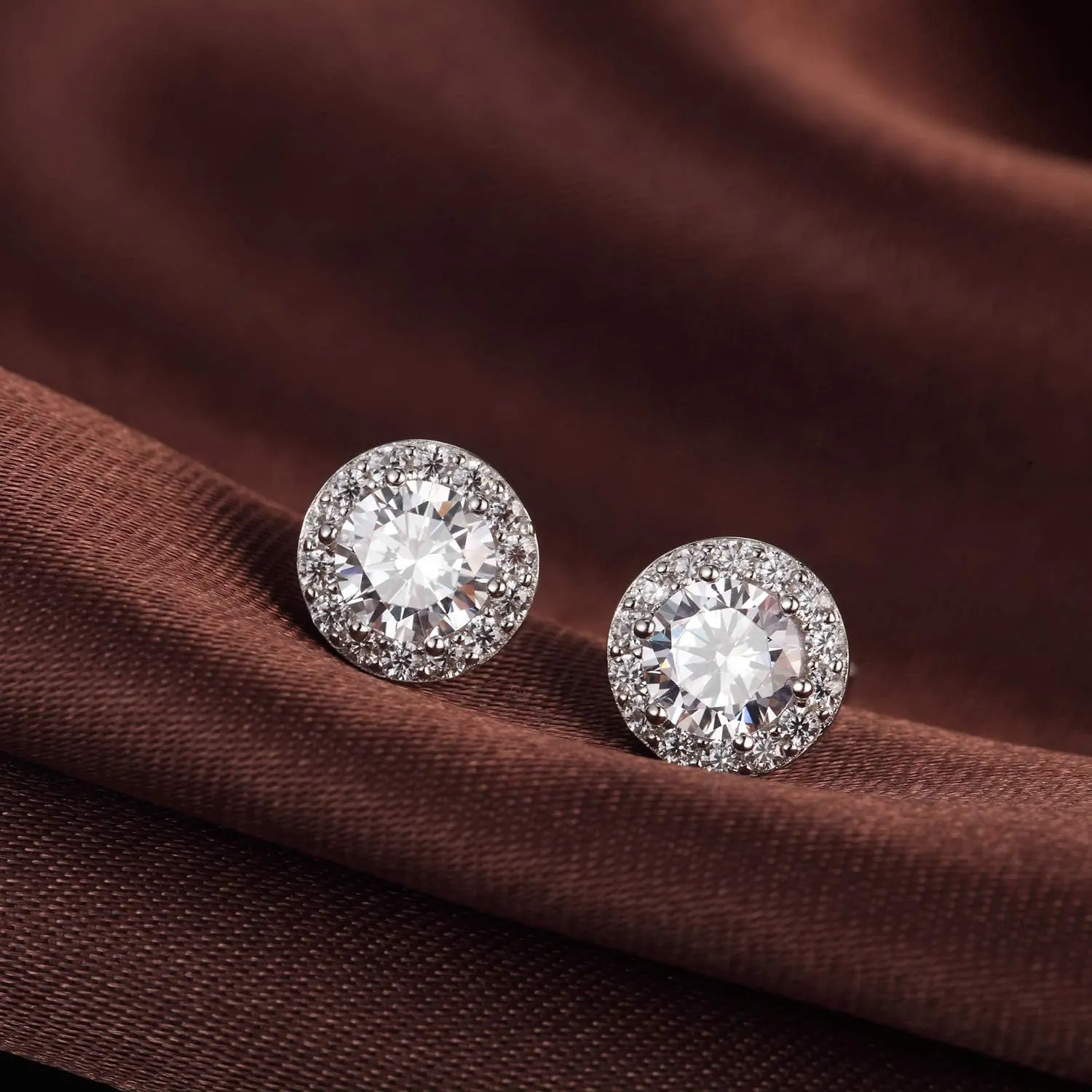 Halo Stud Earrings 925 Sterling Silver Halo Diamond Earrings for Women Cubic Zirconia Stud Earrings Jewelly for Unisex