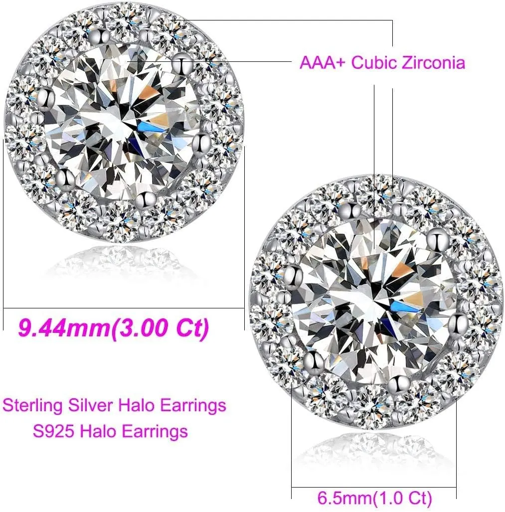Halo Stud Earrings 925 Sterling Silver Halo Diamond Earrings for Women Cubic Zirconia Stud Earrings Jewelly for Unisex