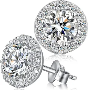Halo Stud Earrings 925 Sterling Silver Halo Diamond Earrings for Women Cubic Zirconia Stud Earrings Jewelly for Unisex