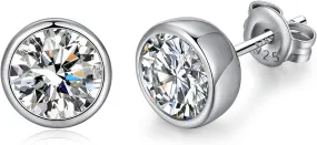Han han 18K White Gold Plated Halo Stud Earrings for Women, 925 Sterling Silver Bezel Heart Stud Earrings with Cubic Zirconia