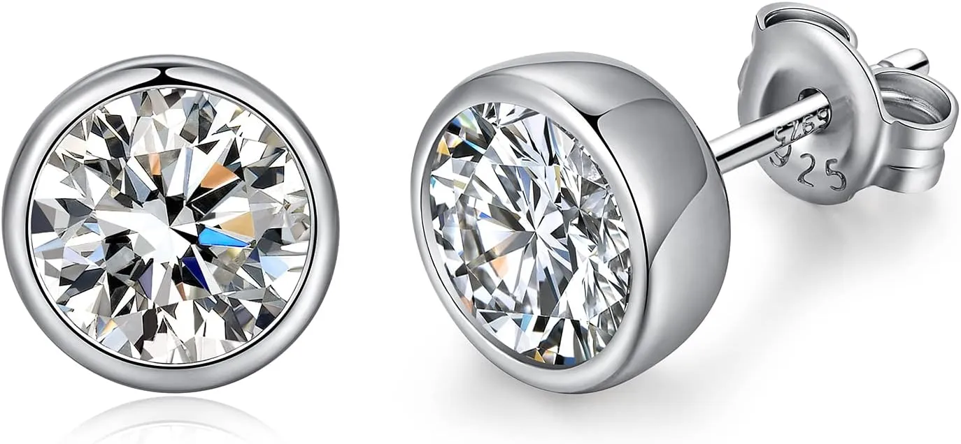 Han han 18K White Gold Plated Halo Stud Earrings for Women, 925 Sterling Silver Bezel Heart Stud Earrings with Cubic Zirconia