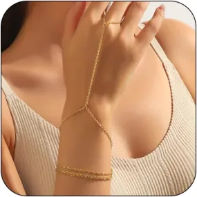 Hand Chain Gold Bracelets for Women Dainty Ring Bracelet Hand Link Chain Trendy Finger Ring Slave Bracelet Jewelry Gifts