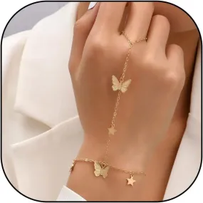 Hand Chain Gold Ring Bracelet Dainty Finger Ring Slave Bracelets Zircon Hand Jewelry for Women Trendy Jewelry Gifts