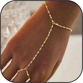 Hand Chain Ring Bracelet for Women Dainty Adjustable Ring Bracelet Rhinestone Finger Hand Chain for Women Trendy Stuff
