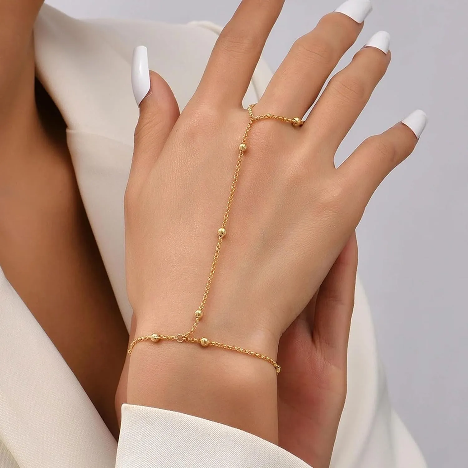 Handmade Hand Chain Bracelet Ring Bracelet Hand Chain Gothic Finger Ring Slave Bracelet Halloween Cosplay Jewelry Gifts