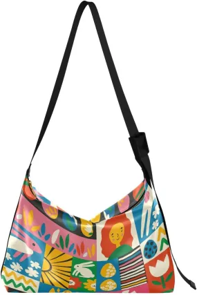 Happy Easter Hobo Crossbody Bags for Women Leather Large Shoulder Bag Cross Body Colorful Trendy Womens Tote Bags Handbag for Travel Shopping