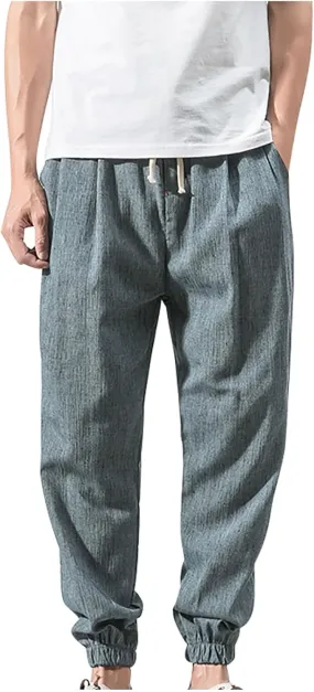 Harem Pants Men with Pockets Plus Size Drawstring Tapered Pants Elastic Waist Casual Summer Joggers Lounge Trousers