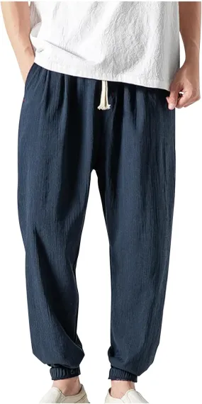 Harem Pants Men with Pockets Plus Size Drawstring Tapered Pants Elastic Waist Casual Summer Joggers Lounge Trousers