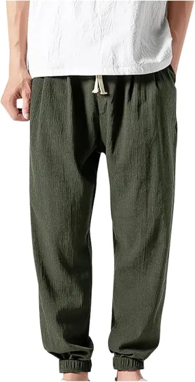 Harem Pants Men with Pockets Plus Size Drawstring Tapered Pants Elastic Waist Casual Summer Joggers Lounge Trousers