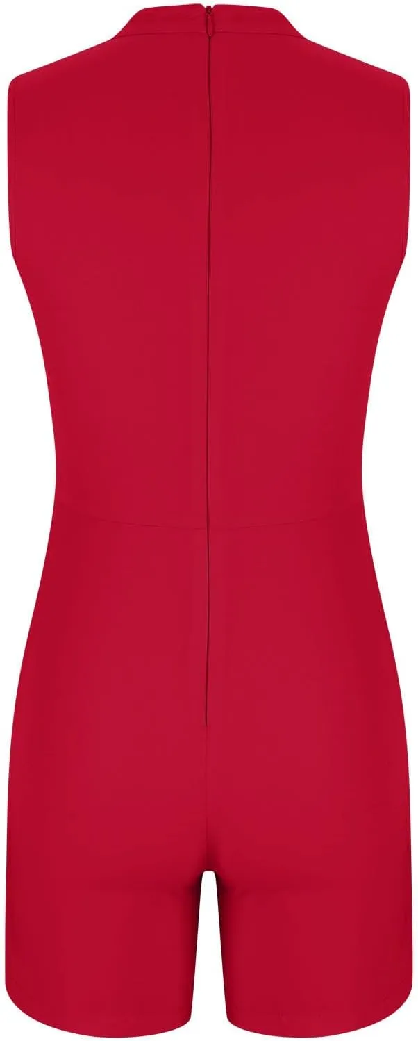 HGps8w Womens Dressy Shorts Rompers Elegant Split Front Mock Neck Casual Sleeveless Ladies Business Office Jumpsuits