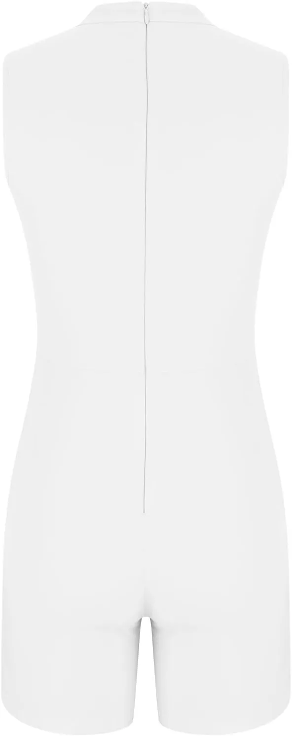 HGps8w Womens Dressy Shorts Rompers Elegant Split Front Mock Neck Casual Sleeveless Ladies Business Office Jumpsuits