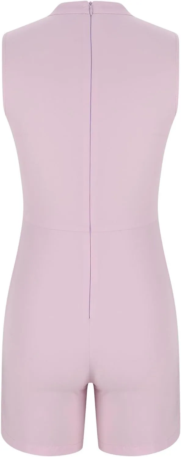 HGps8w Womens Dressy Shorts Rompers Elegant Split Front Mock Neck Casual Sleeveless Ladies Business Office Jumpsuits
