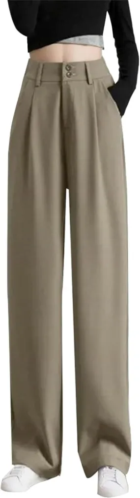 High Waist Work Pants for Women Wide Leg Stretchy Business Office Dressy Casual Flowy Pants Slacks with Pockets