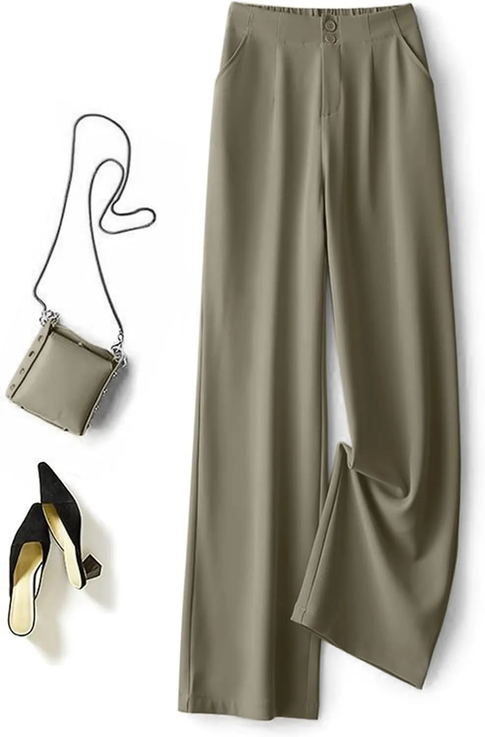 High Waist Work Pants for Women Wide Leg Stretchy Business Office Dressy Casual Flowy Pants Slacks with Pockets