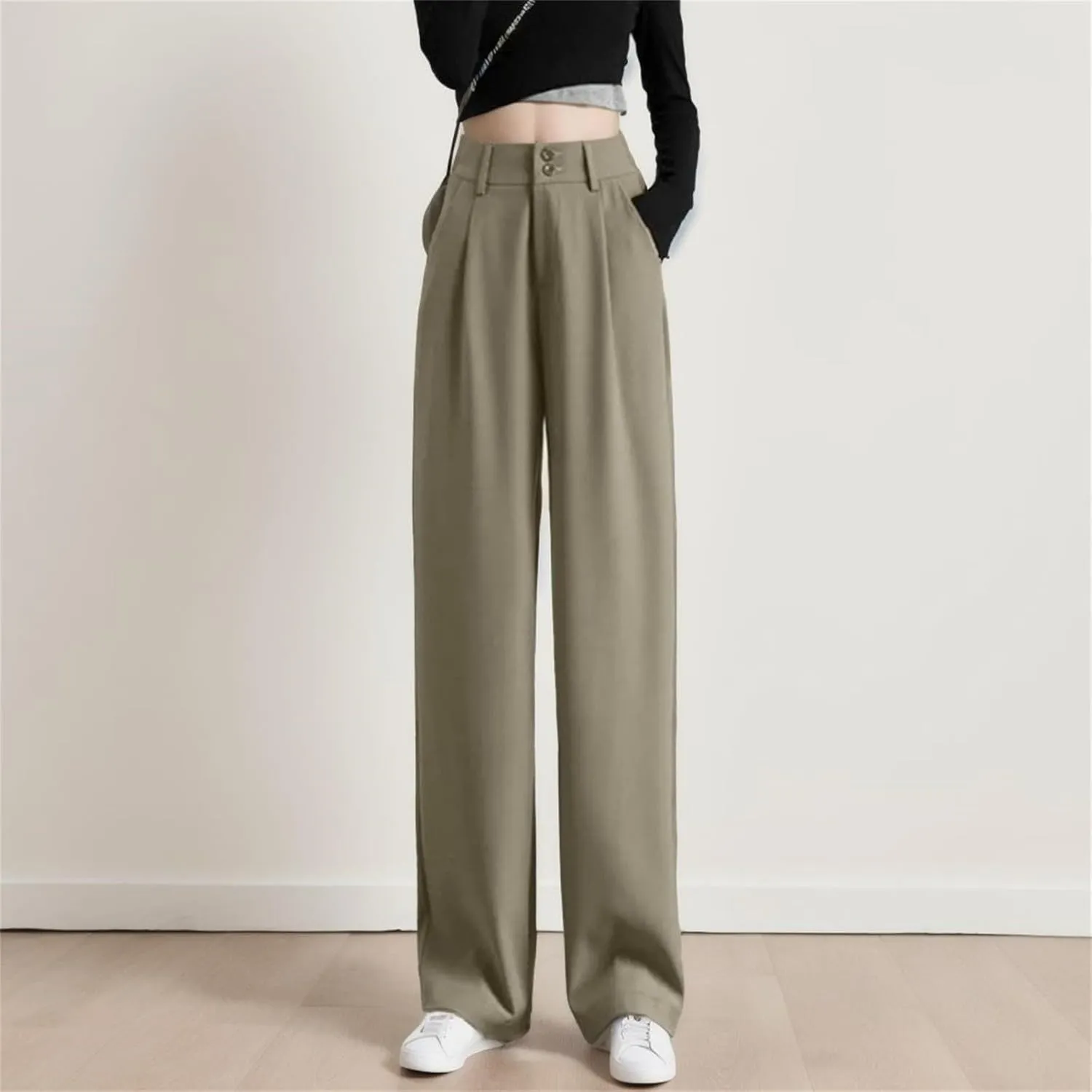 High Waist Work Pants for Women Wide Leg Stretchy Business Office Dressy Casual Flowy Pants Slacks with Pockets