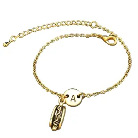 Hotdog charm bracelet, hotdog charm, adjustable bracelet, food, personalized bracelet, initial bracelet, monogram