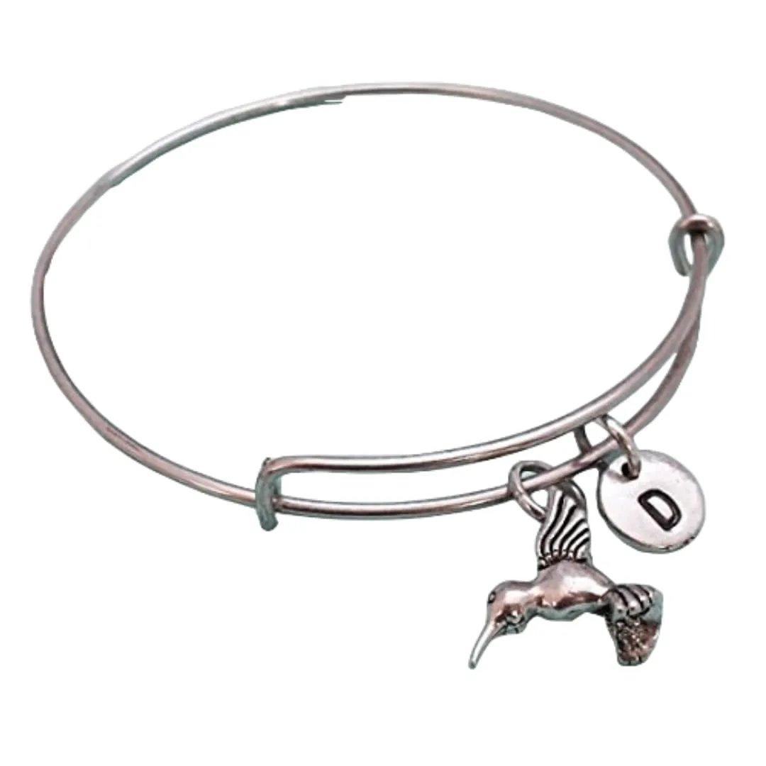 Hummingbird bangle, hummingbird charm bracelet, hummingbird charm, expandable bangle, charm bangle, personalized bracelet, initial bracelet