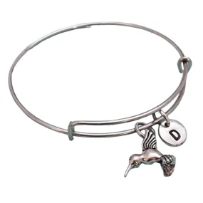 Hummingbird bangle, hummingbird charm bracelet, hummingbird charm, expandable bangle, charm bangle, personalized bracelet, initial bracelet